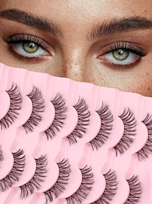Lashes Cat Eye False Eyelashes Wispy 13MM Natural Lashes with Memory Band C Curl Lash Strips 3D Volume Fake Eyelashes Natural Look Siligli 7 Pairs
