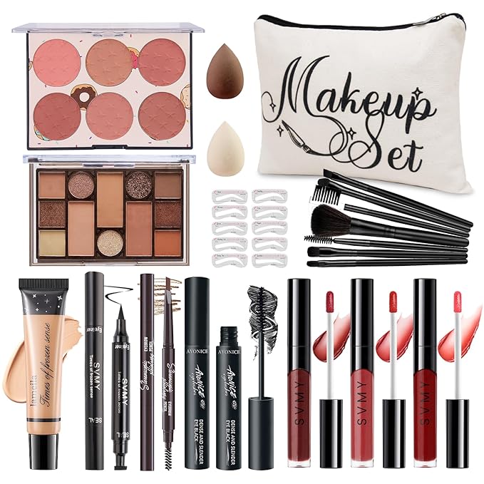 Makeup Kit for Girls Teens, Travel Makeup Kit, Facial Makeup Full Kit, Makeup Present Set for Beginners & Professionals, Cosmetic Bag Include Pigmented Blendable Eyeshadow Palette