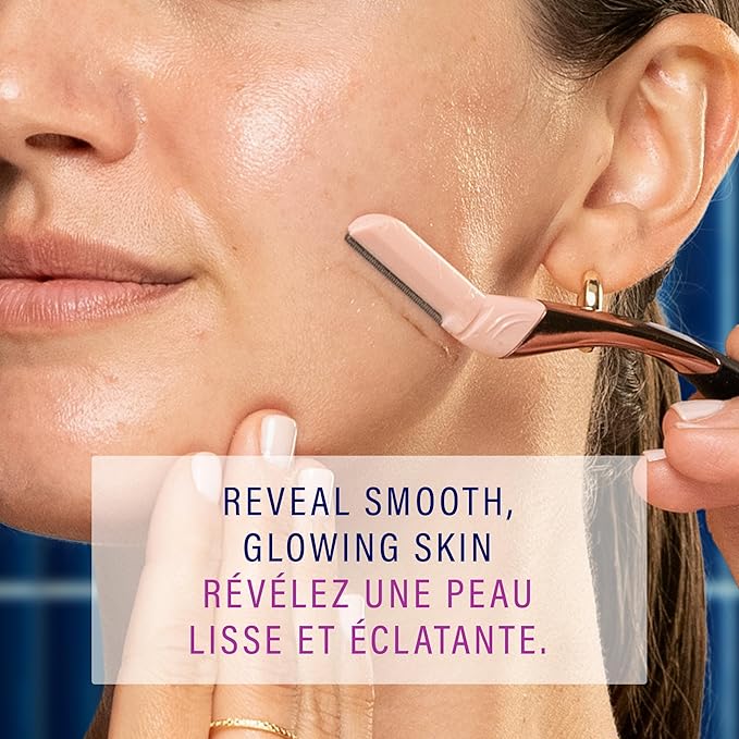 Schick Hydro Silk Dermaplaning Wand, Dermaplaning Tool for Face | Dermaplane Razor for Women Face, Eyebrow Razor, Peach Fuzz Remover, Includes 1 Weighted Metal Handle with 6 Refill Blades