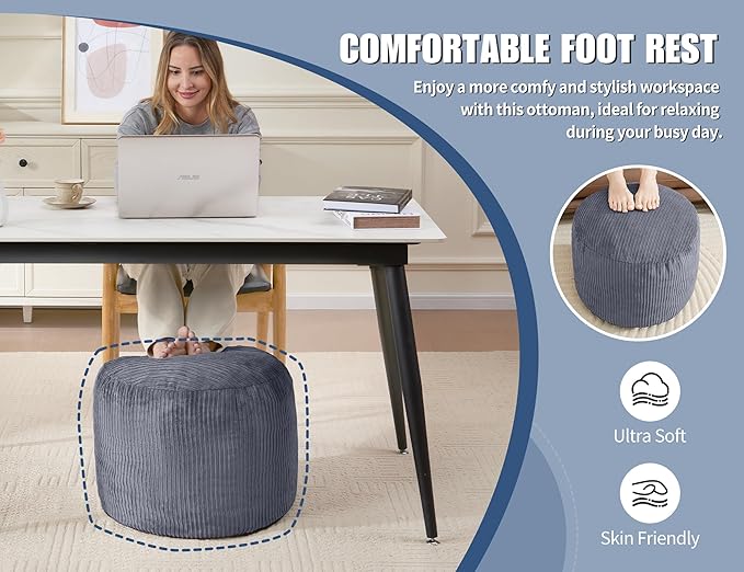 Pouf Ottoman Foot Stools with Foam Small Ottoman for Living Room Corduroy Ottomans Pouf 26x18 Floor Poufs Foot Rest for Chair Yellow Hassocks and Ottomans