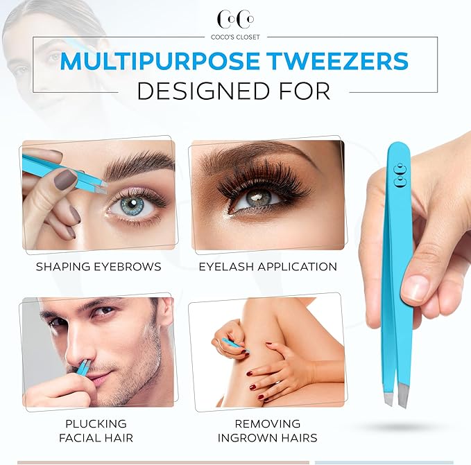 Tweezers for Facial Hair Women, Professional Precision Eyebrow Tweezers for Women and Men, Sharp Stainless Steel Slanted Tip for Hair Removal, Eyebrows and Ingrown Hair