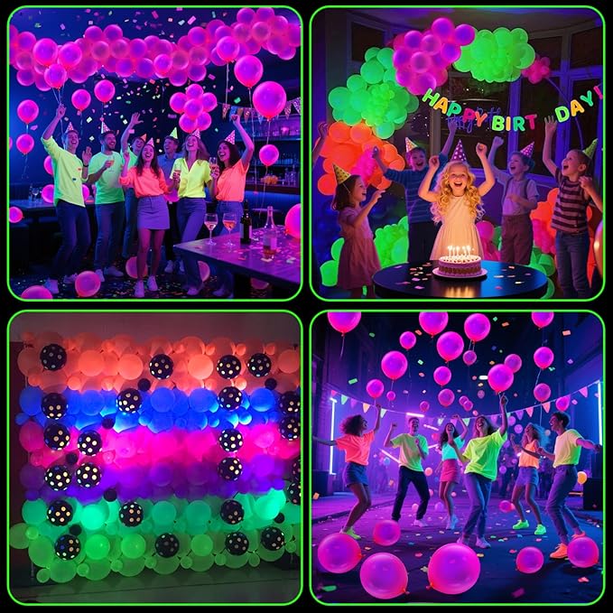 100 Pcs UV Neon Pink Balloons 12 inch Neon Party Supplies, Balloons, Glow in the Dark for Birthday, Graduation, Baby Shower,Wedding, Anniversary Valentines Party Decorations