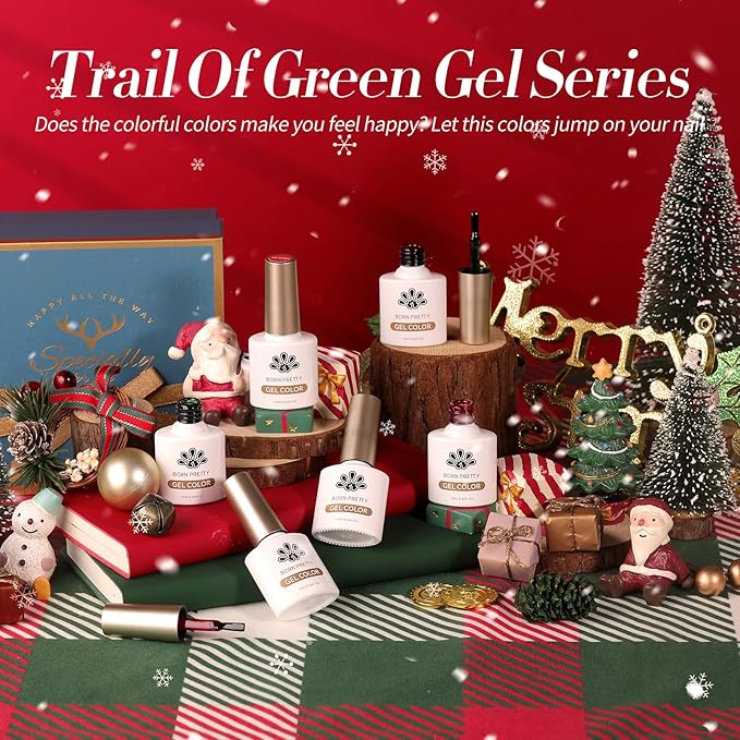 Born Pretty Jelly Gel Nail Polish Christmas Fall Winter Crystal Transparent Sheer Clear Gel Polish Red Coral Burnt Orange Green Grey Amber Brown 6 Colors Manicure Kit