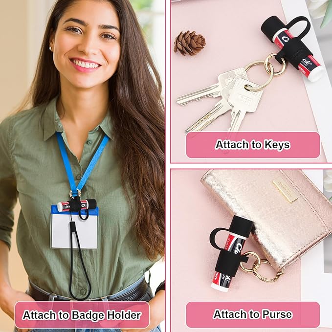 Desing Wish Silicone Lip Balm Holder with Silicone Zipper Pouch, Portable Lip Balm Keychain Sleeve - Silicone Storage Bag for Lip Balms/Small Cosmetics/Earphones/Keys - Black