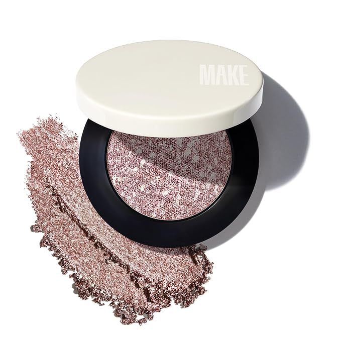 MAKE Beauty Multi-Chromatic Eye Shadow. Metal Reflecting Luminous Foil Finish Creamy, Buildable, Dimensional Long-wear, Crease-proof Powder Eyeshadow, Multichrome Shade - Gleam, Rose Gold