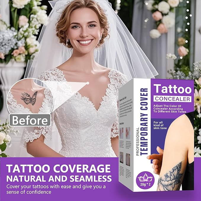 Tattoo Cover Up Makeup Waterproof, 2 Colors Tattoo Concealer, Invisible Tattoo Cover Up, Suitable for Tattoos Scars and Spots, for All Skin Types