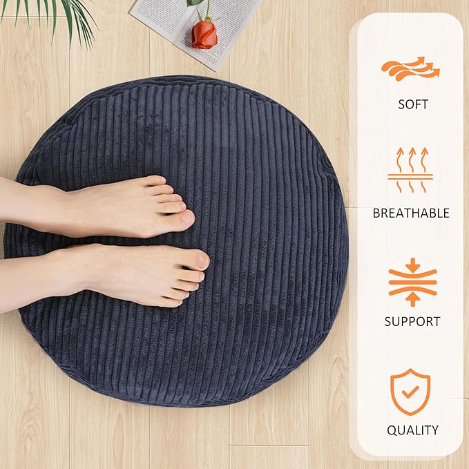 Pouf Ottoman Stuffed Round Modern Foam Filled Foot Rest Poufs for Living Room Chair Decorative 20 X 15 Inches Fluffy Pouf Foot Stool Storage Ottoman, Navy Blue