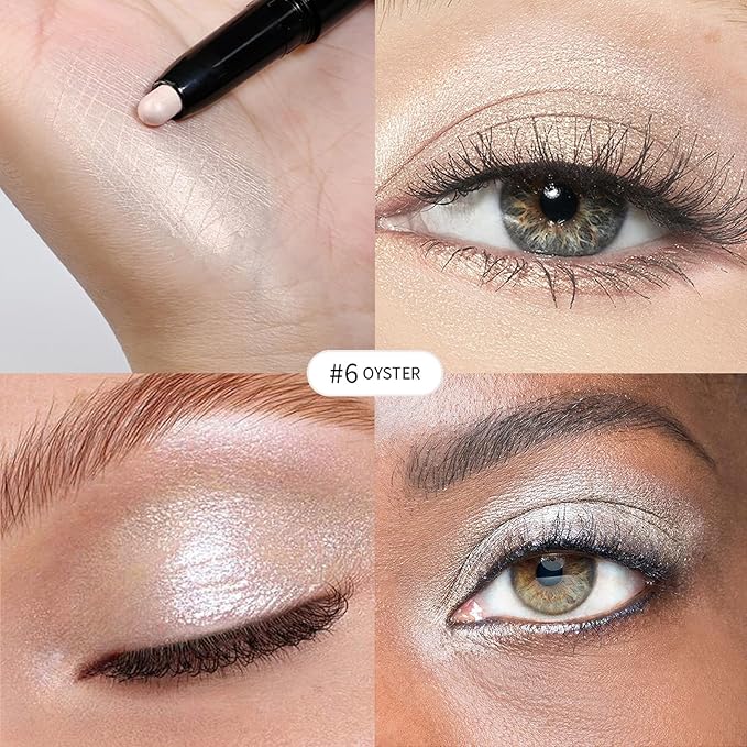 Eyeshadow Stick, Shimmer and Matte Cream Eye Shadow Brightener Sticks Eyeliner Pencil Crayon, Waterproof Long Lasting Eye Highlighter Stick Makeup,0.056 Oz(#6-Oyster)