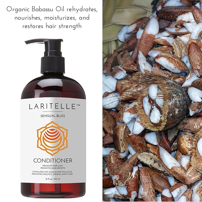 Laritelle Organic Conditioner Sensual Bliss – 16 oz – Deep Hydration & Anti‑Thinning, Organic Argan • Babassu • Apricot Kernel Oils & Keratin Protein – Color‑Safe, Cruelty‑Free