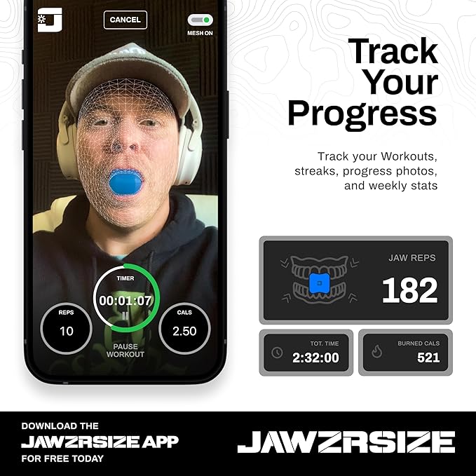 Jawzrsize Athletic Bundle Jaw Enhancer - Jaw, Face, and Neck Exerciser, Helps Reduce Stress and Cravings - Facial Exercise (Pop N Go & Custom Fit (Beg., Adv., & Elite), Green & Blue)