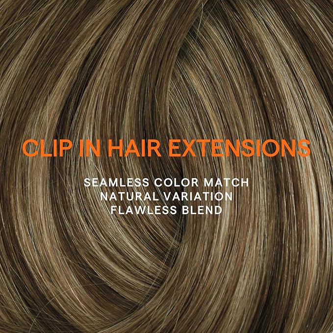 Full Shine Clip in Hair Extensions Balayage Human Hair Extensions Dark Brown to Honey Blonde Seamless Clip ins Straight Double Weft 16 Inch 120 G 7 Pcs