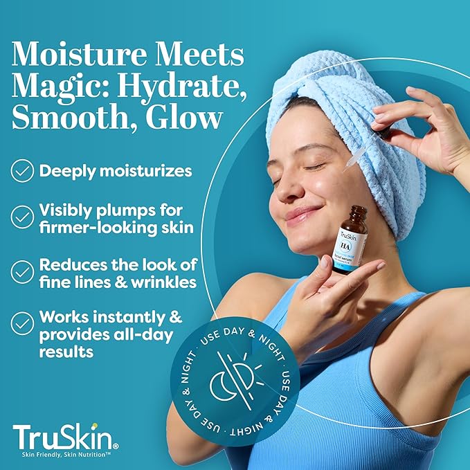 TruSkin Hyaluronic Acid Serum for Face + 7 Ultra Hydrating Ingredients – Best Face Serum for Moisturizing, Visibly Plumping Skin & Smoothing the Look of Fine Lines, 2 fl oz