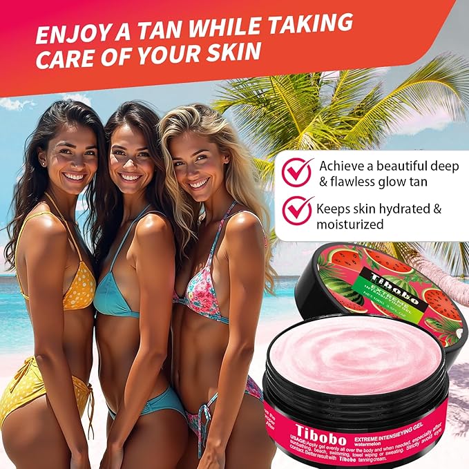 Intensive Tanning Gel, Browning Tan Accelerator Cream, Outdoor Indoor Sun Tanning Oil Lotion with Carrot, Fast Deep Bronzer & Long-Lasting Glow, 3.5 Fl Oz, Tropical Watermelon Scent