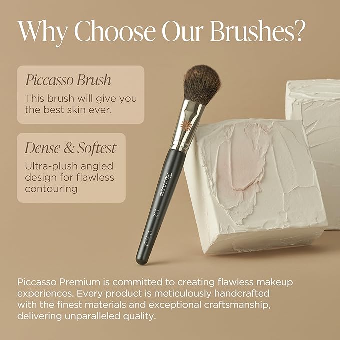 Piccasso PONY14 Makeup Brush– Soft Tapered Blush & Highlighter Applicator for Face Makeup, Fluffy Powder Finish with Soft Hair, Small Size for Precision, Professional Korean Beauty Essential
