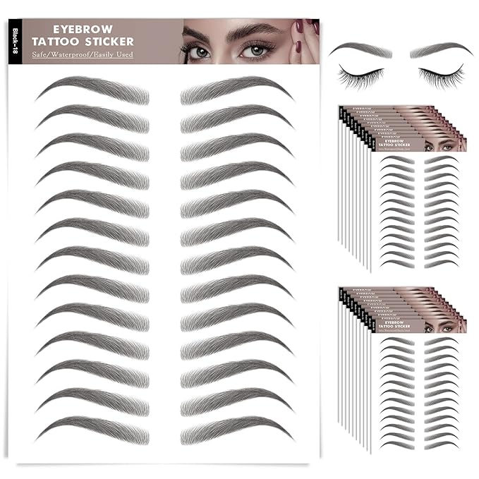 20 Sheets 260 Pairs Eyebrow Tattoo Sticker Waterproof 4D Hair-Like Natural Fake Tattoo Eyebrows Transfers Stickers Peel Off Brows Grooming Shaping Sticker in Vivid Hollywood,Black