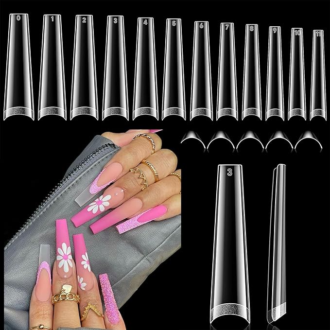 2XL Coffin Nails Tips - Luckyfairy XXL 120Pcs Half Cover Gel Nail Tips Straight Long Coffin Acrylic Nails Clear No C Curve Nail Tips For Nail Art Extensions Salon Diy Home 12 Sizes