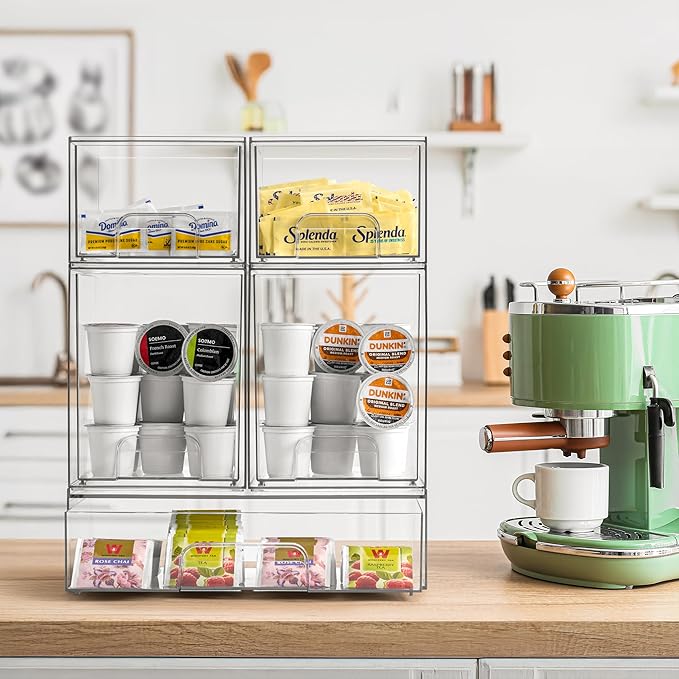 Sorbus Acrylic Storage Containers - 4 Pack, Stackable Storage Bins Set for Bathroom Organization - Clear Acrylic Drawer Organizers - Makeup Case Pull-Out Drawers (4.4’’ Tall)