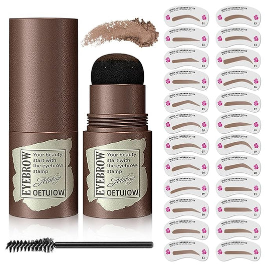 Eyebrow Stamp and Eyebrow Stencil Kit, Eye Brow Stencil Kit for Beginners 24 Reusable and Washable Eyebrow Shaping Kit, Brow Stencil and Stamp Kit Smudge-Proof & Long-Lasting (Medium Brown)