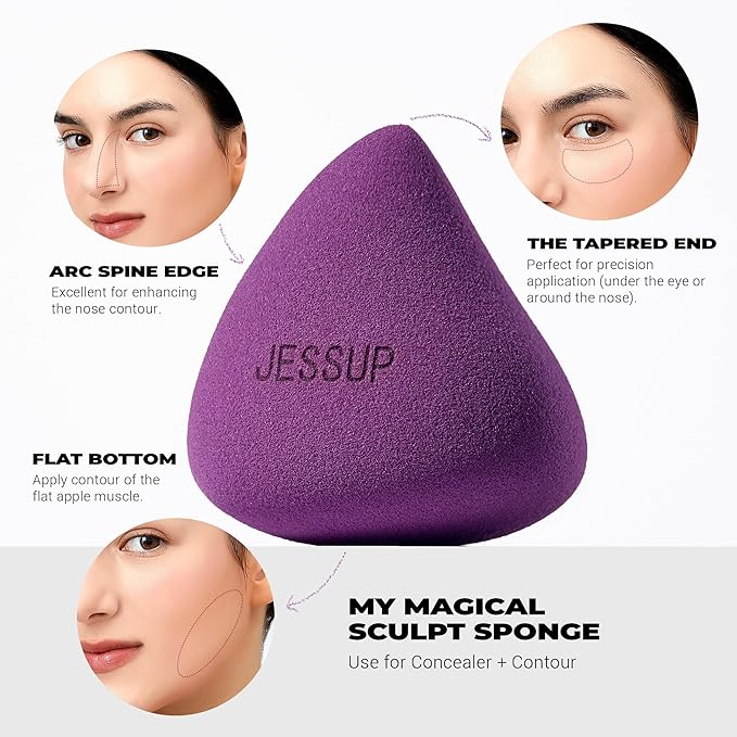 Jessup Makeup Sponge Set, 3pcs Make up Sponges for Face Foundation Concealer Contour and Blusher, Purple SP017