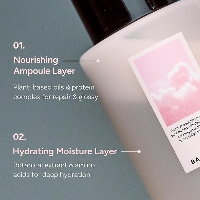 Korean Hair Serum Mist – Argan Oil & Silk Protein Ampoule for Nourishing, Frizz Control & Glass Hair Shine – White Floral Musk, 100ml / 3.38 fl oz