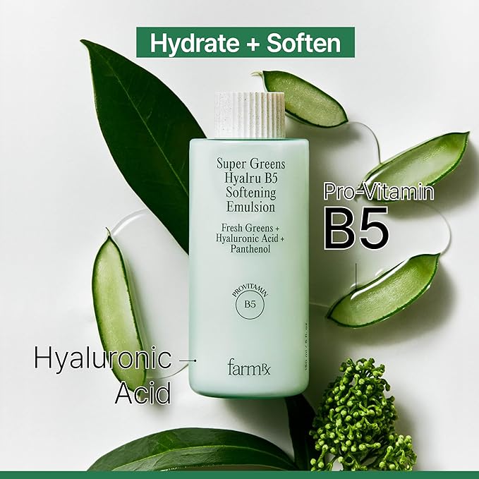 Farm Rx Super Greens Hyalru B5 Softening Emulsion (5fl oz) - Lightweight, Hydrating, Balancing, Soothing Moisturizer. Korean Skin Care. Hyaluronic Acid, Panthenol, Vegan.