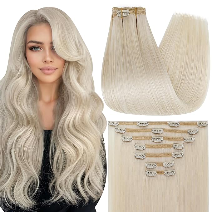 Full Shine Blonde Hair Extensions Clip ins Blonde Human Hair Clip in Extensions Platinum Diy Hair Extensions 18 Inch 120 G 7 Pcs