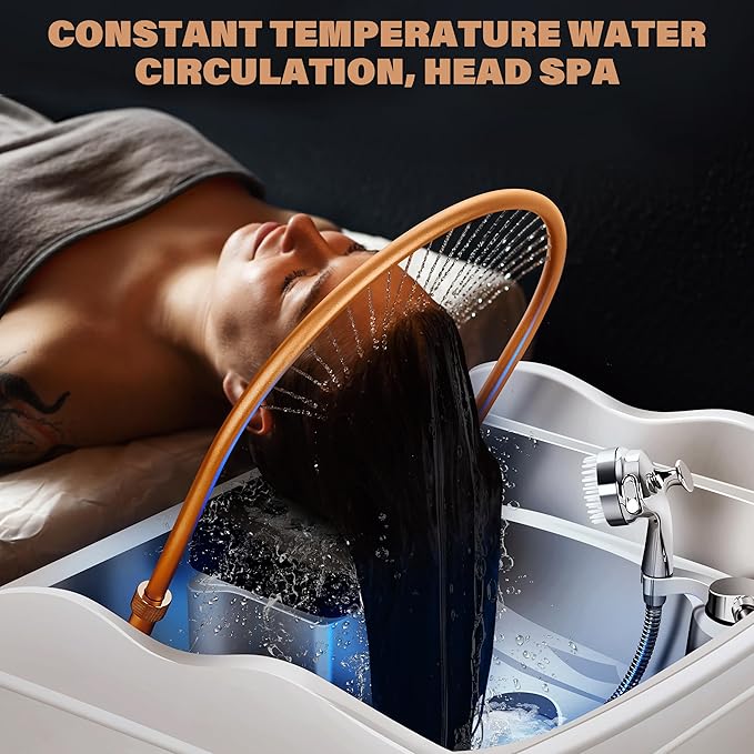 Head Spa Equipment with 60L Water Storage Tank, Warm Steam & Hair Wash Sink for Scalp Care and Relaxation (Head Spa Equipment-White)