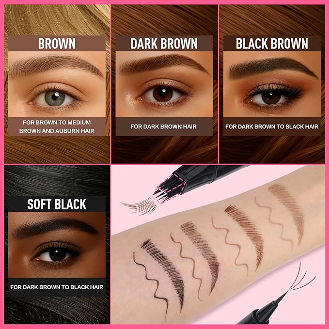 Dual Ended Microblading Eyebrow Pen - 2 in 1 Liquid Eyebrow Pencil with Brow-Fection Angled Brush & Precise Detail Brush-Tip, Shapes & Fills Hair-Like Brows, Lasts All-Day, Black Brown