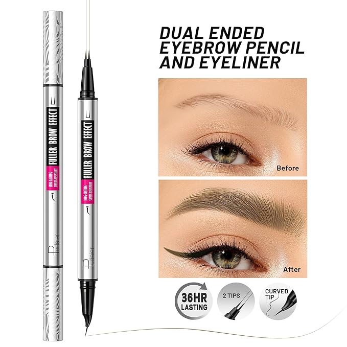 Pudaier 2 Pack 2 Fine Tip Eyebrow Pen, Waterproof Filling Faux Brow Makeup Pencils for Women with Precise Curved Brush-Tip to Fast Create Natural Hair-Like Brows, Last All-Day (Truffle)
