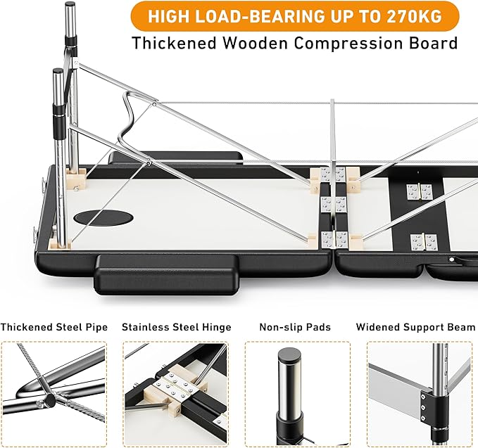 Massage Table Portable 84" Long 24" Wide Professional 3 Sections Reclining Massage Couch, Aluminum Adjustable Esthetician Bed Tattoo Table SPA Lash Salon Bed with Carrying Bag (Black)