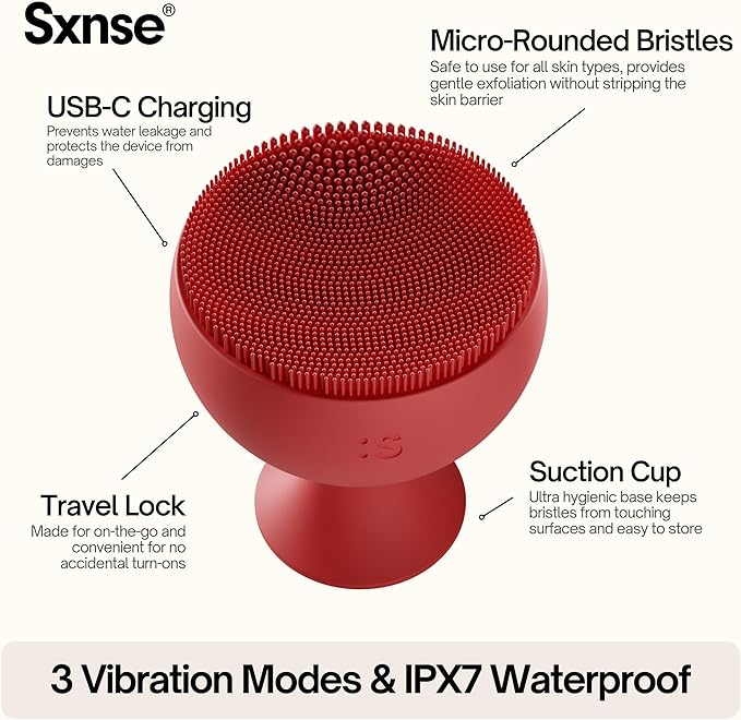 Palm Face Clean Pro⁺ - Silicon Electric Face Scrubber for Acne - IPX7 Waterproof and Rechargeable Face Exfoliator with Slip-Free Grip, 3 Speed Setting - Free from phthalates - Arctic