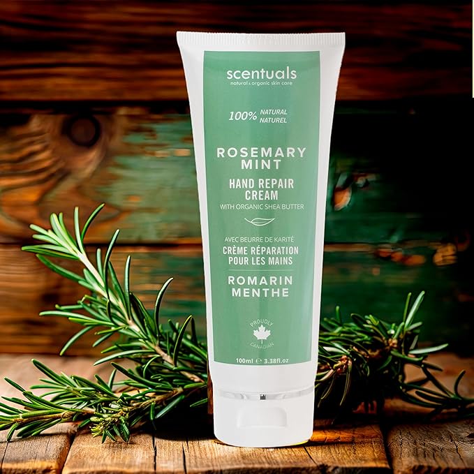 Hand Cream with Rosemary & Mint Essential Oil, Shea Butter, Cocoa Butter, Argan & Almond oil, Vitamin E and Aloe Vera, for Moisturizing Dry Hands, Cruelty Free, Natural Skin Care, 100 ml, 3.4 fl.oz