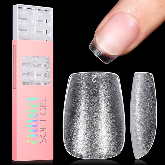 AILLSA Extra Short Coffin Nail Tips - 240 PCS Upgraded Matte Gel Full Cover Nails Tips No Filed, Pre-shaped Clear Acrylic False Gelly Soft Nail Tip for DIY Press On Nails 15 Sizes With Box