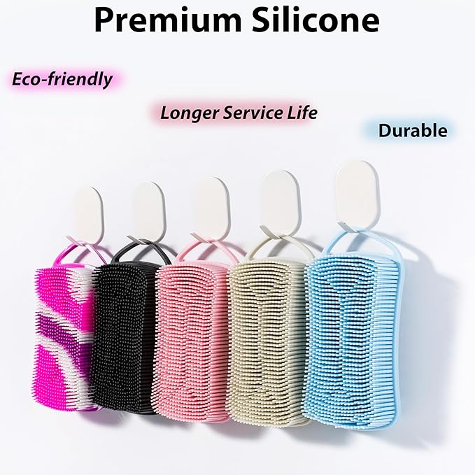 2 PC Silicone Body Scrubber, 2 in 1 Exfoliating Shower Bath Scrubber, Soft Silicone Loofah for Sensitive Skin, Shower Hair Scalp Massager, Easy to Clean, Lather Well (Blue&Black)