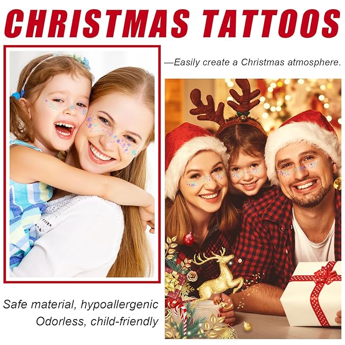 8PCS Glitter Freckles Face Tattoo, Sparkle Freckles for Women and Kids, Cute Star Waterproof Gold Temporary Face Tattoos Glitter Glow Up Patches (8PCSD Holographic Multicolor)