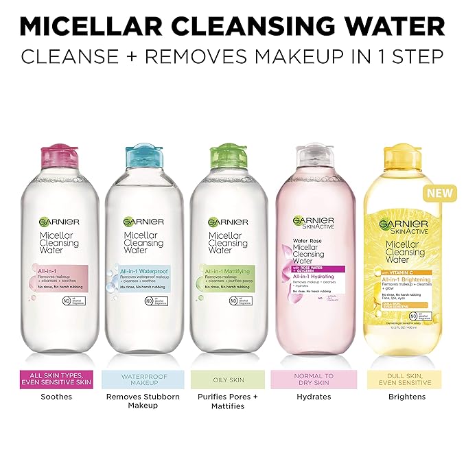 Garnier Micellar Water For Waterproof Makeup, Hydrating Facial Cleanser & Makeup Remover, Suitable for Sensitive Skin, Vegan, Cruelty Free, 13.5 Fl Oz (400mL), 1 Count