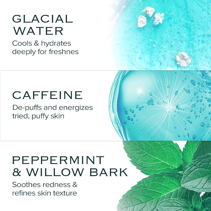 Ice Sorbet Toner Pads | Skin Prep Wipes for Puffiness, Under Eye Bags & Instant Face Lift | Gel Pads for Sunburn Relief & After Sun with 30% Glacial Water & Caffeine | Pack of 3 (180 Count)