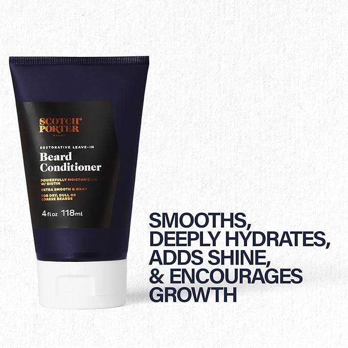Scotch Porter Restorative Leave-In Beard Conditioner – Deep Conditioning Softener with Lightweight Feel, Reduces Frizz & Provides Long-lasting Hydration & Shine to Dull, Dry, Coarse Beards – 4 oz.