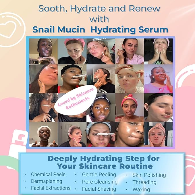 Snail Mucin Hydrating Serum for Post-Dermaplaning – Korean Beauty Skincare to Soothe, Hydrate & Renew Skin After Face Razors & Dermaplaning Tools – Ideal For Dermplane and Daily Routine