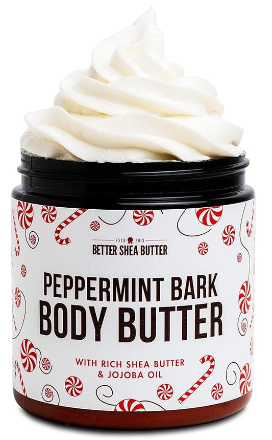 Peppermint Bark Whipped Body Butter | Limited Edition Christmas Lotion | Dry Skin Moisturizer with Shea Butter and Jojoba Oil | Natural Body Butter Holiday Edition