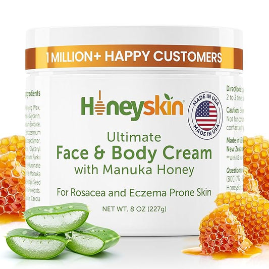 Hydrating Face Moisturizer & Body Cream with Manuka Honey Cream - Organic Face Moisturizer with Honey for Extremely Dry Skin - for Dry & Itchy Skin, Rosacea & Eczema Prone Skin 8oz