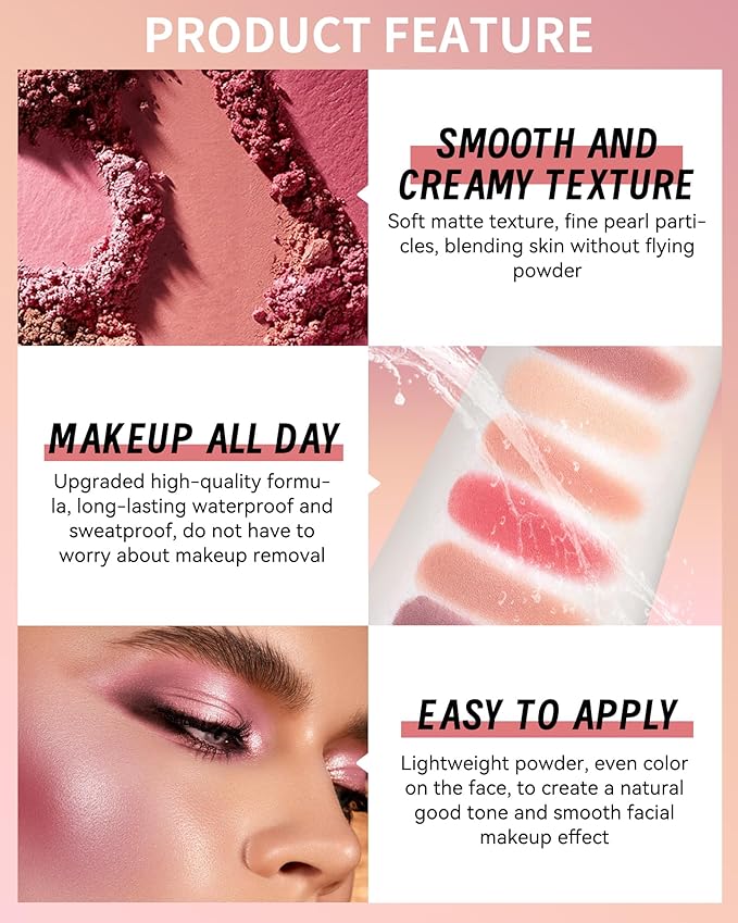 Flower Blush for Cheeks, Matte Shimmer Face Blush Powder,Contour Multiuse Facial Make up Palette,Long Lasting Waterproof Embossed Blusher,Mother's Day Makeup Gift for Women-01#Sakura Pink