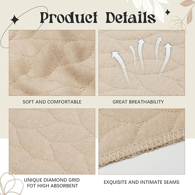 Toulite 6 Pcs Cotton Bra Liners Rectangle Under Bra Pads 3 Layer Bra Sweat Liners for Women Sweating Supplies