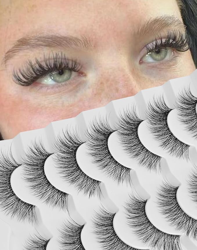 Natural Lashes Wispy False Eyelashes Cat Eye 3D False Lashes Fluffy Fake Eyelashes Strip Eye Lashes Pack 7 Pairs