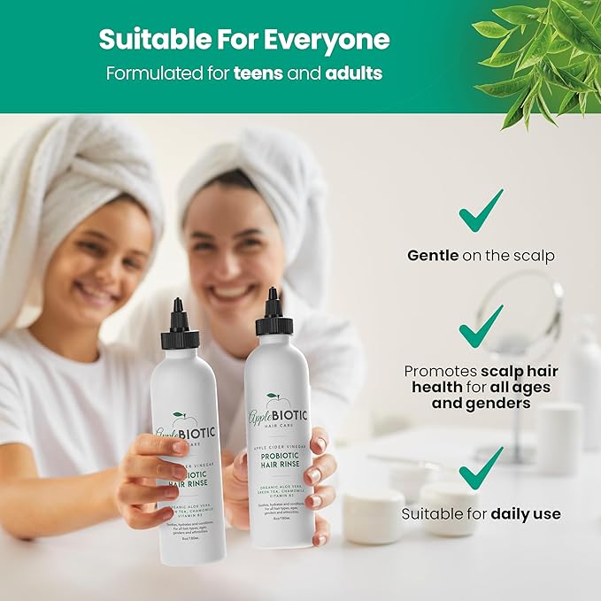 Applebiotic Apple Cider Vinegar Hair Rinse - Gentle Scalp Cleanser to Clarify & Remove Product Buildup - Dry, Itchy Scalp Treatment, Silicone & Sulfate Free, 8 oz