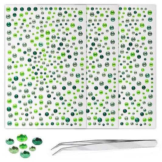 975Pcs Face Gems Hair Gems, Self-Adhesive Face Jewels Eye Jewels Rhinestones 3/4/5/6 mm DIY Face Gems Stick on, Hair Body Rhinestones Gems Crystals Pearls for Face Makeup, Crafts (gem_mixedgreen)