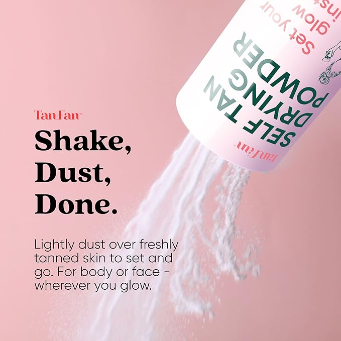 Tan Fan Self Tan Drying Powder - Stops Sticky Feeling After Sunless Tanner - 100% Vegan Talc-Free Translucent Loose Setting Powder In Shaker Bottle For Smooth Silky Skin - USA Made (Coconut 3oz)