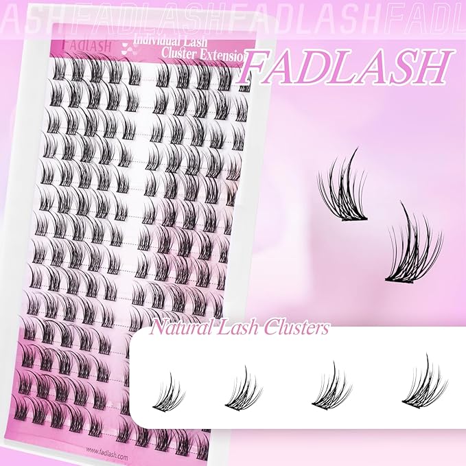 FADLASH Lash Clusters Wispy Eyelash Clusters DIY Reusable Individual Lashes and Waterproof Cluster Eyelash Extensions with Soft Thin Band