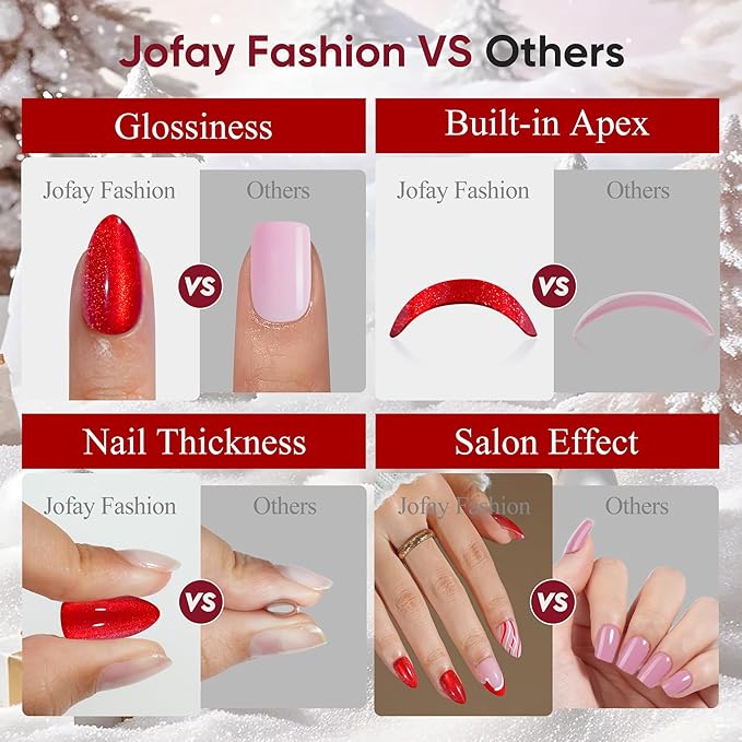 Christmas Press On Nails Almond - Jofay Fashion Red Cat Eye Press On Nails, Swirl Santa Hat Fake Nails with Glue for Women, Glossy Reusable Soft Gel Glue On Nails 32Pcs