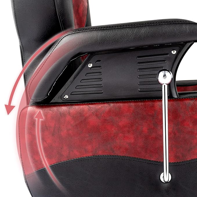 OmySalon All Purpose Hydraulic Barber Chair Recline 360 Degree Swivel Height Adjustable Heavy Duty Hairdresser Chair Beauty Salon Spa Tattoo Styling Barbershop Equipment Black & Red